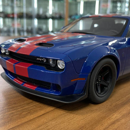 GT Spirit 1/18 Dodge Challenger SRT Super Stock 2021 Blue/Red Stripes Resin Model - collector edition scale model