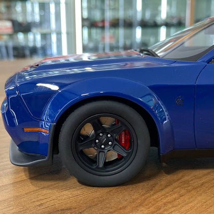 GT Spirit 1/18 Dodge Challenger SRT Super Stock 2021 Blue/Red Stripes Resin Model - detailed die-cast style model