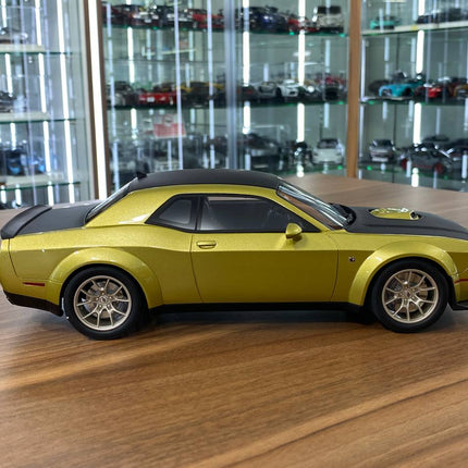 GT Spirit 1/18 Dodge Challenger R/T 50th Anniversary 2020 Resin Model Gold/Matt Black - studio product photo of the scale mod