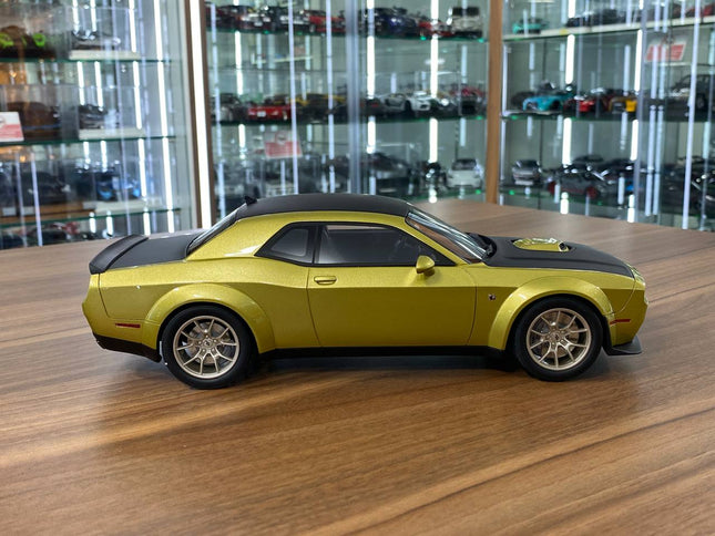 GT Spirit 1/18 Dodge Challenger R/T 50th Anniversary 2020 Resin Model Gold/Matt Black - studio product photo of the scale mod