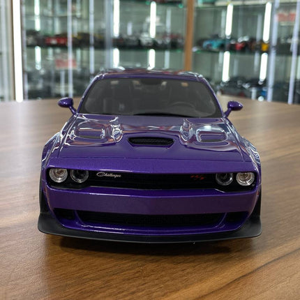 GT Spirit 1:18 Resin Dodge Challenger R/T Scat Pack Widebody 2019 Purple Limited Edition - studio product photo of the scale 