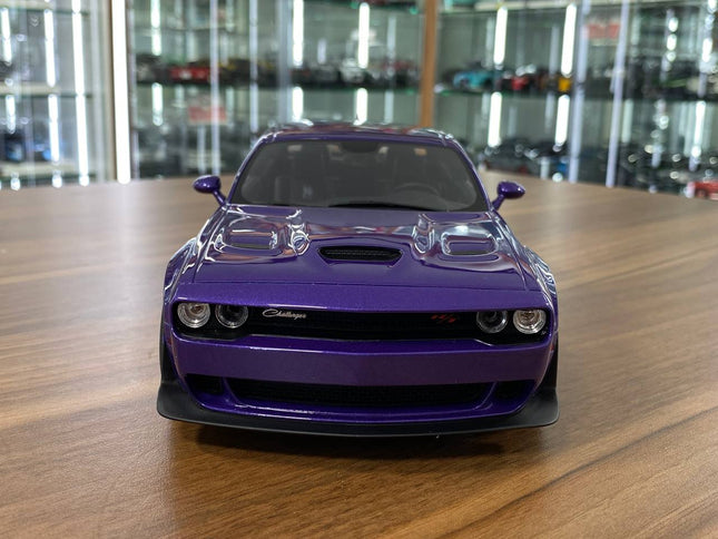 GT Spirit 1:18 Resin Dodge Challenger R/T Scat Pack Widebody 2019 Purple Limited Edition - studio product photo of the scale 