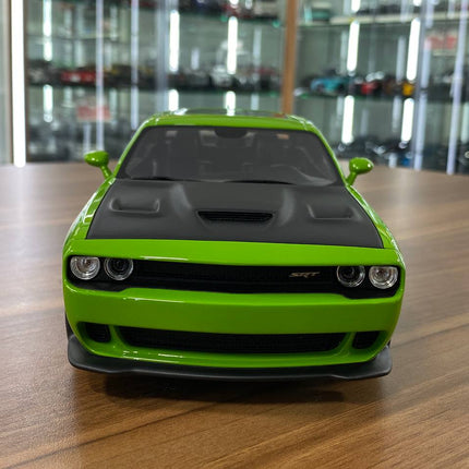 Dodge Challenger SRT Hellcat 2017 1:18 Green Matte Black Diecast Model Car | GT Spirit - studio product photo of the scale mo