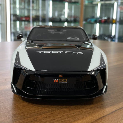 GT Spirit 1:18 Nissan GT-R50 Test Car 2020 White/Black Resin Model - studio product photo of the scale model