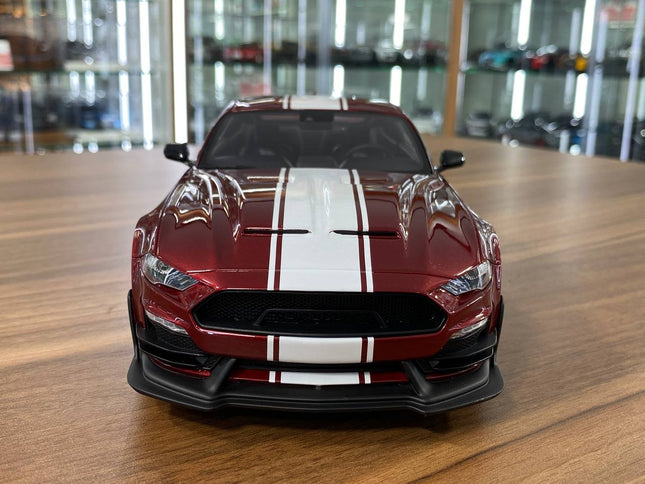 GT Spirit Ford Mustang Shelby Super Snake 2020 1:18 Red/White Stripe Resin Model - studio product photo of the scale model