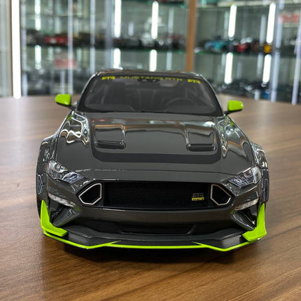 GT Spirit Ford Mustang RTR Spec-5 10th Anniversary 2021 1/18 Resin Model Grey/Green - studio product photo of the scale model