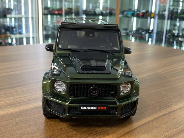 GT Spirit Mercedes-Benz G 63 BRABUS 700 Widestar 1/18 Resin Model Olive Green - studio product photo of the scale model