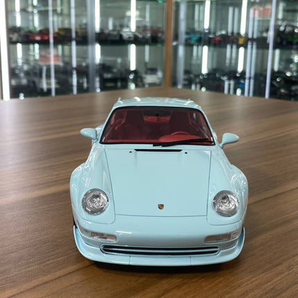 GT Spirit Porsche 911 993 GT 1996 1:18 Light Blue Resin Model - studio product photo of the scale model