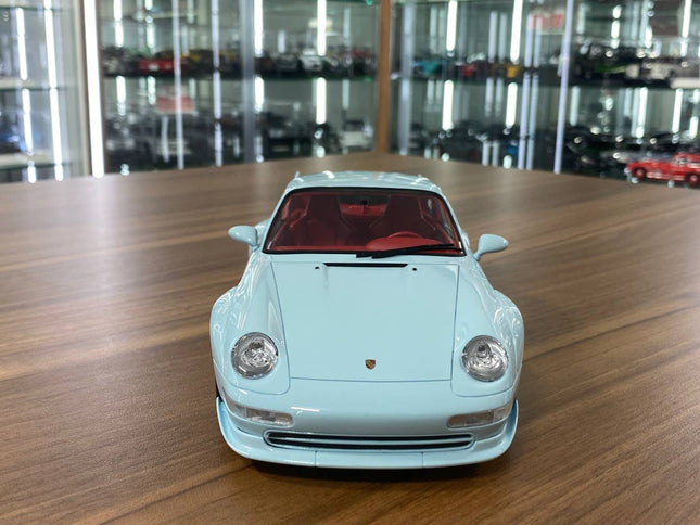 GT Spirit Porsche 911 993 GT 1996 1:18 Light Blue Resin Model - studio product photo of the scale model