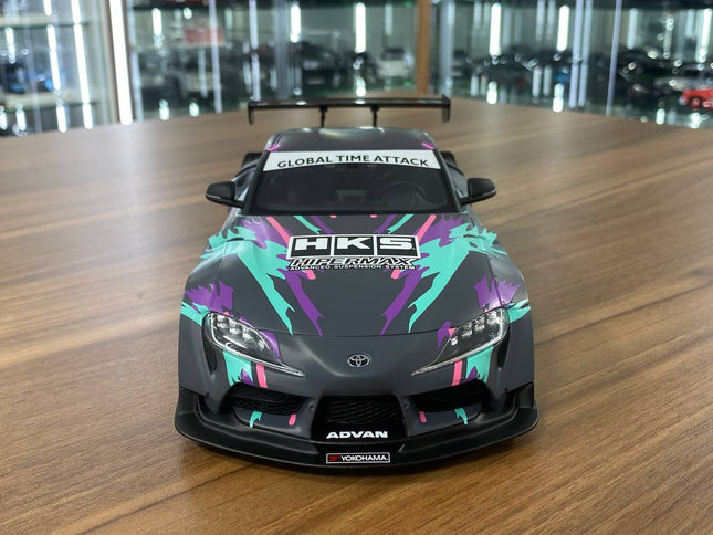 GT Spirit Toyota GR Supra A90 Tuned By HKS 1:18 Resin Model HKS Livery - studio product photo of the scale model