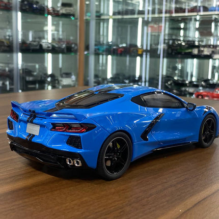 GT Spirit 1:18 Chevrolet Corvette C8 2020 Resin Diecast Model Blue/Black Stripes Limited 999 Pcs - fine detailed model replic
