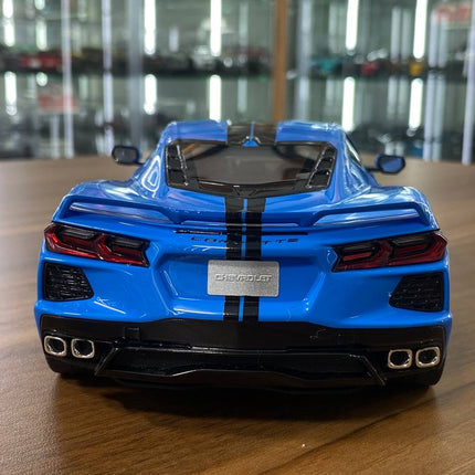 GT Spirit 1:18 Chevrolet Corvette C8 2020 Resin Diecast Model Blue/Black Stripes Limited 999 Pcs - premium collector scale mo