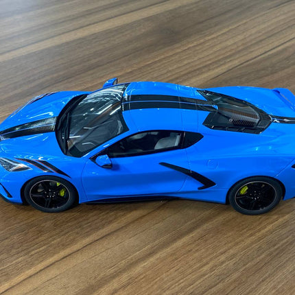 GT Spirit 1:18 Chevrolet Corvette C8 2020 Resin Diecast Model Blue/Black Stripes Limited 999 Pcs - detailed die-cast style mo