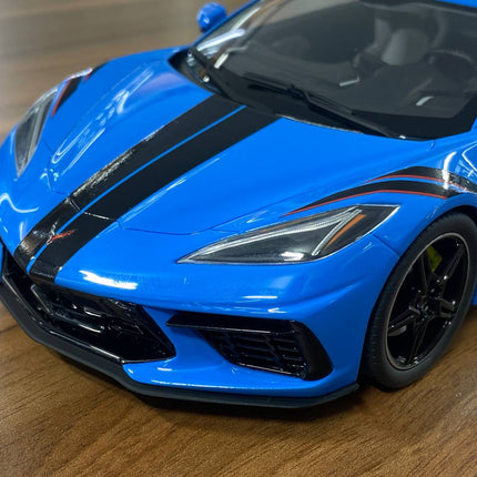 GT Spirit 1:18 Chevrolet Corvette C8 2020 Resin Diecast Model Blue/Black Stripes Limited 999 Pcs - scale model for display