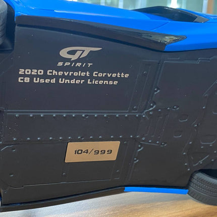 GT Spirit 1:18 Chevrolet Corvette C8 2020 Resin Diecast Model Blue/Black Stripes Limited 999 Pcs - showroom-quality model rep