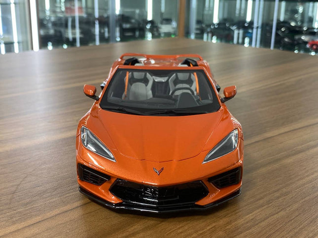 GT Spirit 1/18 Chevrolet Corvette C8 2021 Orange Resin Model Limited 999 Pcs - studio product photo of the scale model