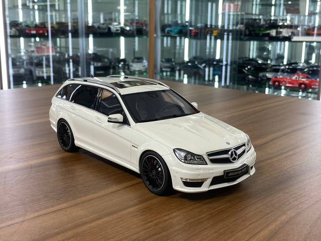 GT Spirit 1:18 Mercedes Benz C63 AMG T-Model 2011 White Resin Model - detailed collector display model
