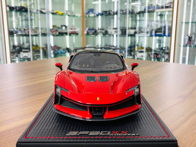 MR Collection Ferrari SF90 XX Stradale 1:18 Rosso Corsa Resin Model Car - studio product photo of the scale model