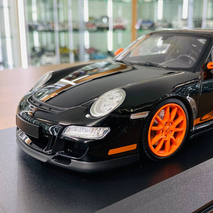 Minichamps Porsche 911 GT3 RS 2007 1:18 Diecast Model Black Orange - detailed die-cast style model