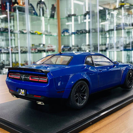 Solido 1/18 Dodge Challenger R/T Scat Pack Wide Body Electric Blue Pearl Diecast Model - premium collector scale model