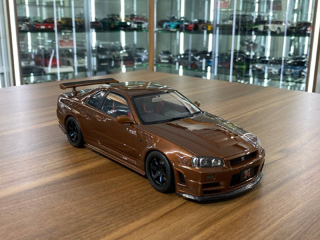 MotorHelix 1/18 Nissan Skyline GT-R R34 Customized Diecast Model Metallic Bronze - detailed collector display model