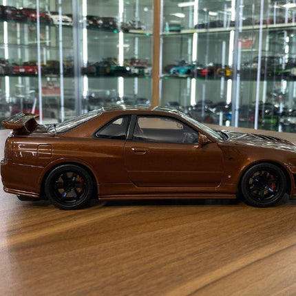 MotorHelix 1/18 Nissan Skyline GT-R R34 Customized Diecast Model Metallic Bronze - collectible scale model car