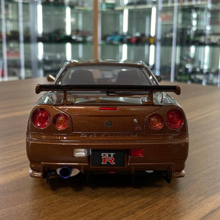 MotorHelix 1/18 Nissan Skyline GT-R R34 Customized Diecast Model Metallic Bronze - scale model for display