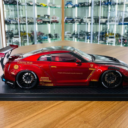 Ignition Model Nissan GT-R R35 LBWK 1/18 Scale Red/Black Resin Model - scale model for display