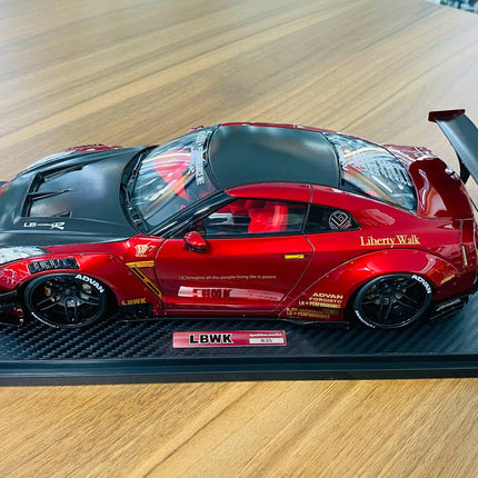 Ignition Model Nissan GT-R R35 LBWK 1/18 Scale Red/Black Resin Model - fine detailed model replica