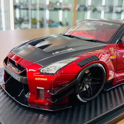 Ignition Model Nissan GT-R R35 LBWK 1/18 Scale Red/Black Resin Model - collectible scale model car