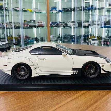Ignition Model Toyota Supra MK4 1/18 Resin Scale Model White/Black - studio product photo of the scale model