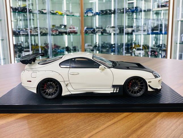 Ignition Model Toyota Supra MK4 1/18 Resin Scale Model White/Black - studio product photo of the scale model