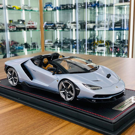 MR Collection 1/18 Lamborghini Centenario Roadster Argento Centenario Blue Limited Edition - detailed collector display model