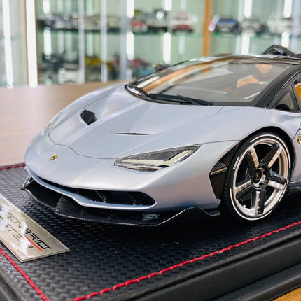MR Collection 1/18 Lamborghini Centenario Roadster Argento Centenario Blue Limited Edition - showroom-quality model replica