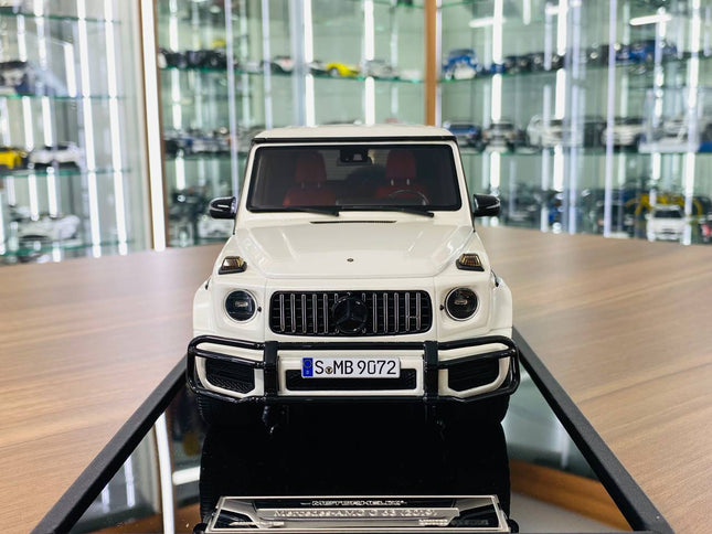 MotorHelix 1/18 Mercedes-Benz AMG G-63 2019 White Resin Model - studio product photo of the scale model