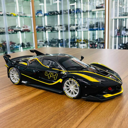 Bburago Signature Series Ferrari FXX K #44 1/18 Diecast Model Car Black/Yellow - detailed collector display model