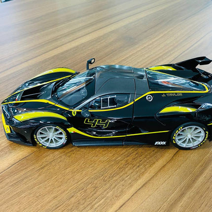 Bburago Signature Series Ferrari FXX K #44 1/18 Diecast Model Car Black/Yellow - fine detailed model replica