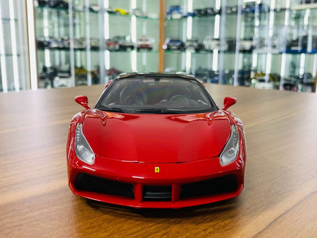 Bburago 1/18 Ferrari 488 GTB Red Signature Series Diecast Model - studio product photo of the scale model