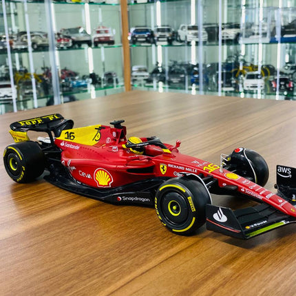 Bburago Ferrari F1-75 C. Leclerc #16 1/18 Diecast Model Car Matt Red/Yellow - detailed collector display model