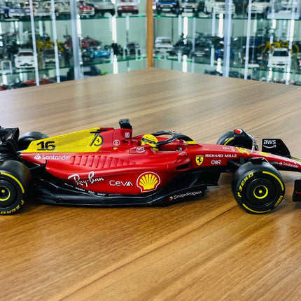 Bburago Ferrari F1-75 C. Leclerc #16 1/18 Diecast Model Car Matt Red/Yellow - collectible scale model car