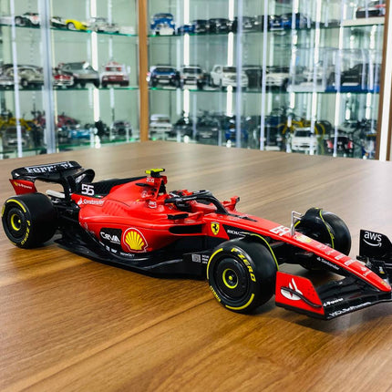 1/18 Metal Diecast Bburago Ferrari SF-23 C. Sainz #55 Matt Red - detailed collector display model