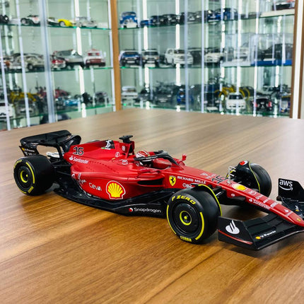 Bburago Ferrari F1-75 C. Leclerc #16 1:18 Matt Red Diecast Model Car - detailed collector display model