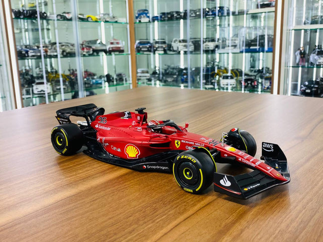 Bburago Ferrari F1-75 C. Leclerc #16 1:18 Matt Red Diecast Model Car - detailed collector display model