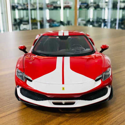Bburago 1/18 Ferrari 296 GTB Assetto Fiorano Red White Diecast Model - studio product photo of the scale model