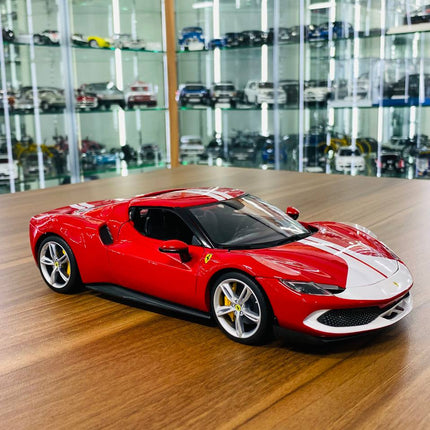 Bburago 1/18 Ferrari 296 GTB Assetto Fiorano Red White Diecast Model - detailed collector display model