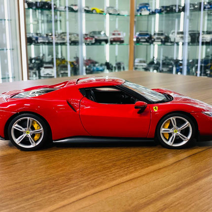 Bburago 1/18 Ferrari 296 GTB Assetto Fiorano Red White Diecast Model - collectible scale model car