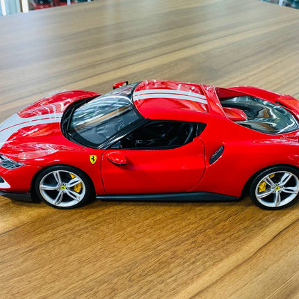 Bburago 1/18 Ferrari 296 GTB Assetto Fiorano Red White Diecast Model - detailed die-cast style model