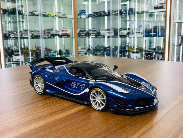 Bburago Ferrari FXX K #27 1/18 Diecast Model Car Blue - detailed collector display model