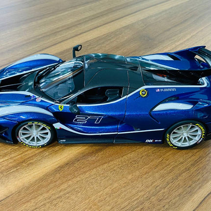 Bburago Ferrari FXX K #27 1/18 Diecast Model Car Blue - premium collector scale model