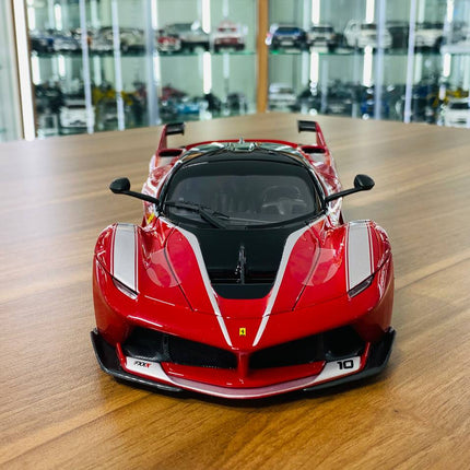 Bburago 1/18 Ferrari FXX K #10 Diecast Model Car Red Silver - studio product photo of the scale model
